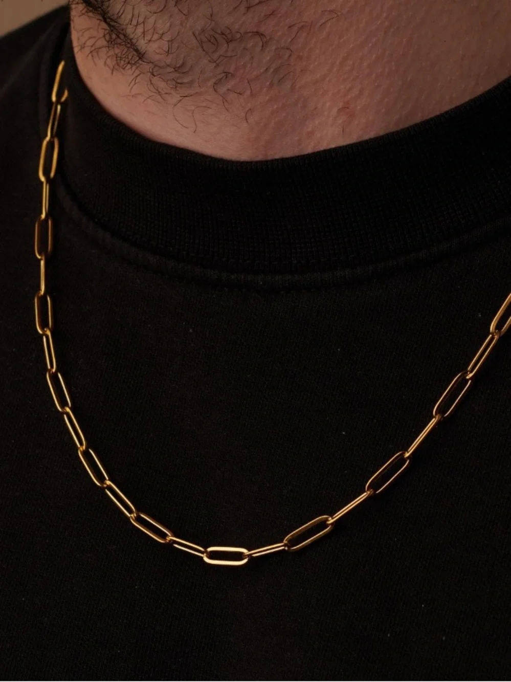 Men’s Gold Stainless Steel Waterproof Paperclip Chain Necklace Men’s Necklace